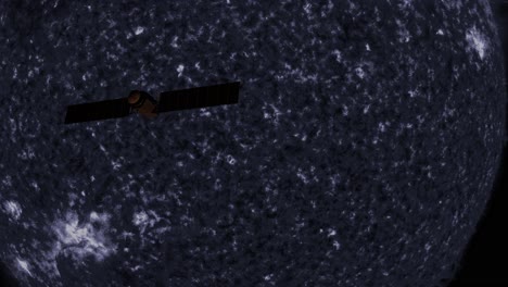 Satellite-passes-moon-planet-sci-fi-in-silhouette-4k